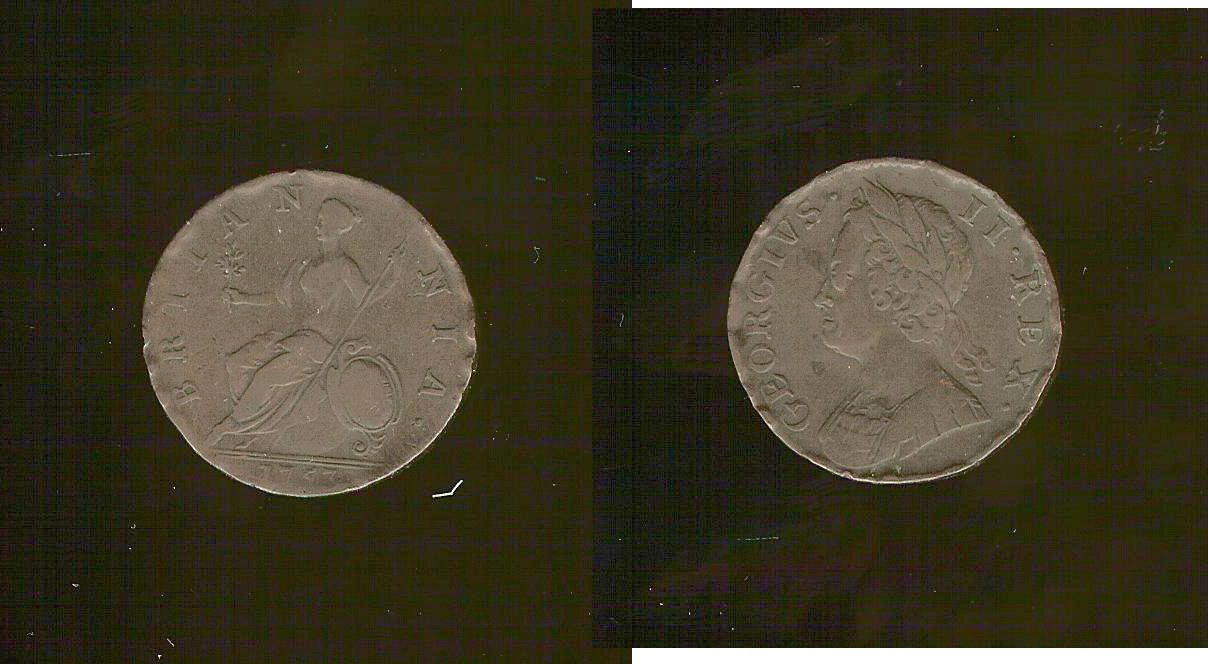 ROYAUME-UNI 1/2 Penny Georges II 1753 TTB